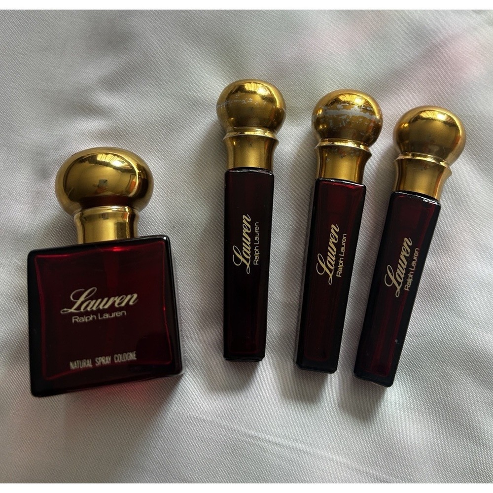 VTG Lauren by Ralph Lauren Burgundy & Gold 1 2 FL. OZ. & 3 .38 FL. OZ. bottles